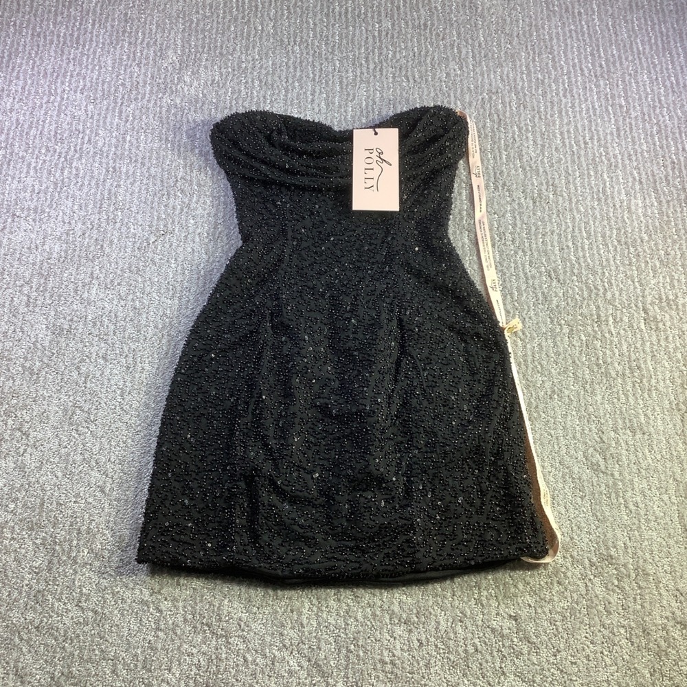 Oh Polly Black Beaded Strapless Mini Dress Sweetheartβ Cowl Neck US Size 6 NWT